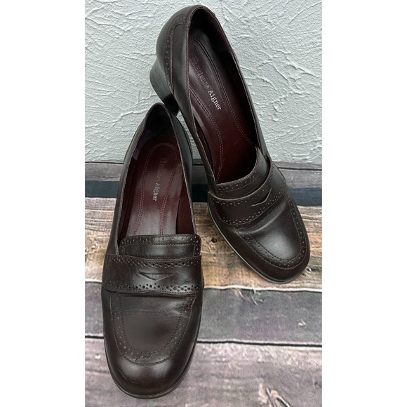 Aigner Shoes - Etienne Aigner E Greeley Womens Loafer Pumps Size 8M Brown Leather Block Heels